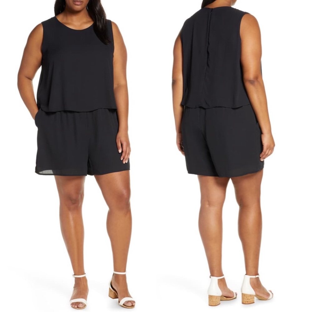 Gibson Dahlia Black Sleeveless Ruffle Romper